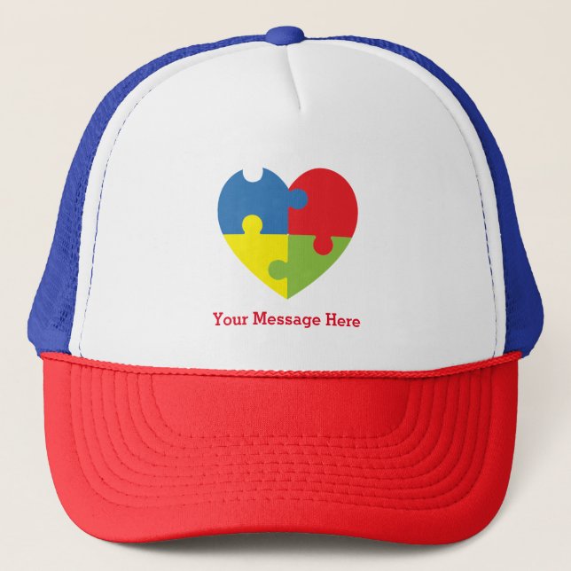 Autism Awareness Puzzle Heart Personalized Trucker Trucker Hat (Front)