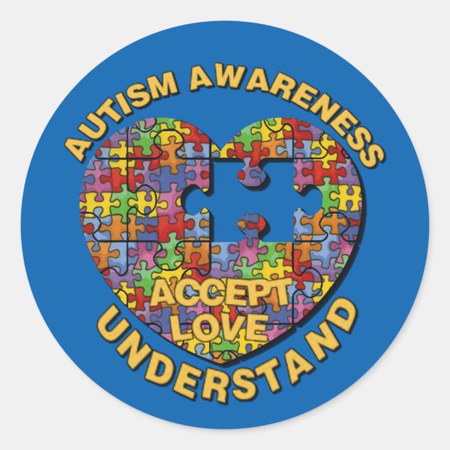 Autism Awareness Puzzle Heart Round Stickers (Front)