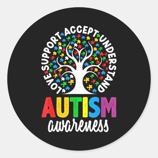 Autism Awareness Puzzle Heart Suprt Men Women  Classic Round Sticker (Front)