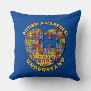 Autism Awareness Puzzle Heart Throw Pillow