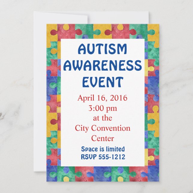 Autism Awareness puzzle invitation announcement (Front)