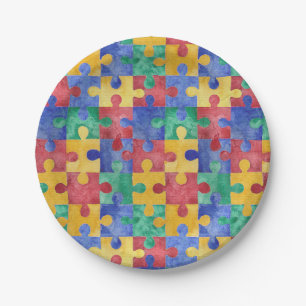 Autism Awareness puzzle paper plates