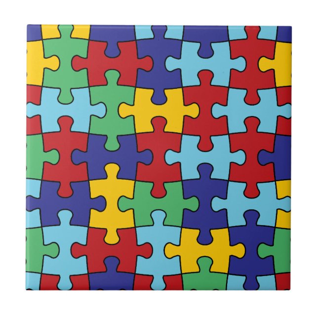 Autism Awareness Puzzle Pattern Tile (Front)