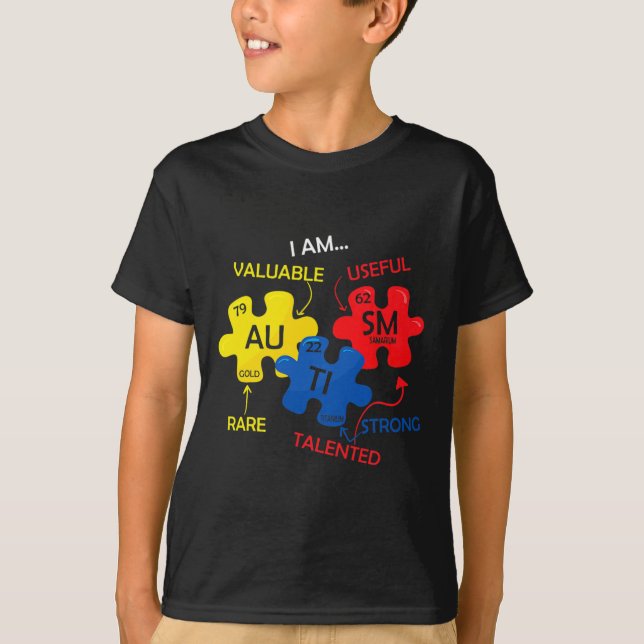 Autism Awareness Puzzle Periodic Table Elements Mo T-Shirt (Front)