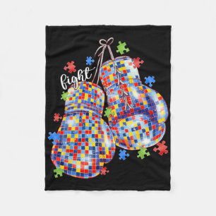 Autism Awareness Puzzle Piece Boxing Gloves Men Wo Fleece Blanket