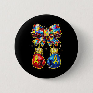 Autism Awareness Puzzle Piece Coquette Bow And Box 6 Cm Round Badge