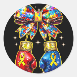 Autism Awareness Puzzle Piece Coquette Bow And Box Classic Round Sticker