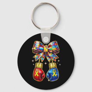 Autism Awareness Puzzle Piece Coquette Bow And Box Key Ring