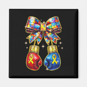 Autism Awareness Puzzle Piece Coquette Bow And Box Magnet