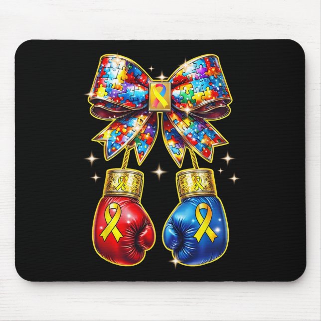 Autism Awareness Puzzle Piece Coquette Bow And Box Mouse Pad (Front)