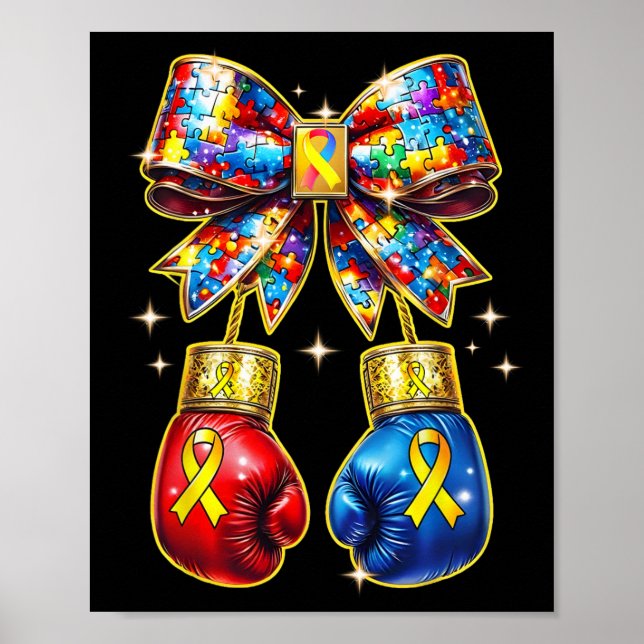 Autism Awareness Puzzle Piece Coquette Bow And Box Poster (Front)