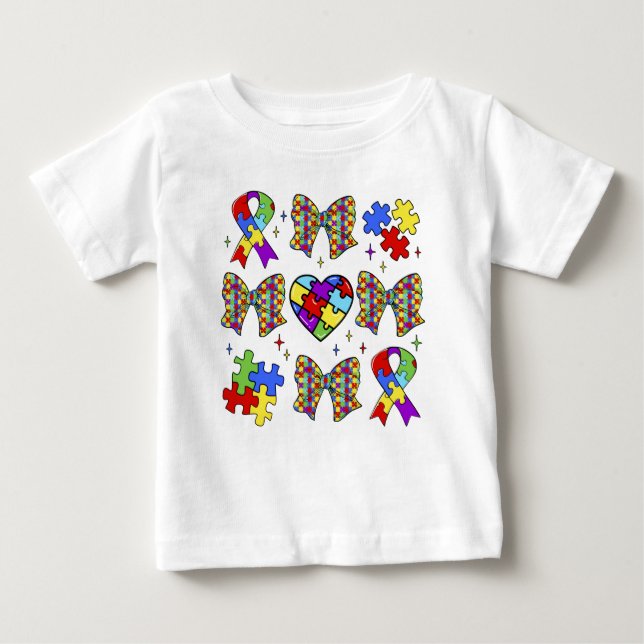 Autism Awareness Puzzle Piece Coquette Bow Baby T-Shirt (Front)