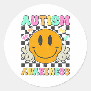 Autism Awareness Puzzle Piece Smile Face Autism Mo Classic Round Sticker