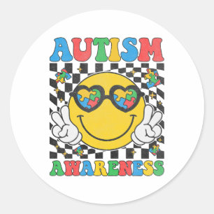 Autism Awareness Puzzle Piece Smile Face Autism Mo Classic Round Sticker