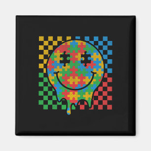 Autism Awareness Puzzle Piece Smile Face Retro Gro Magnet