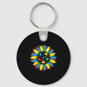 Autism Awareness Puzzle Piece Sunflower Autism War Key Ring