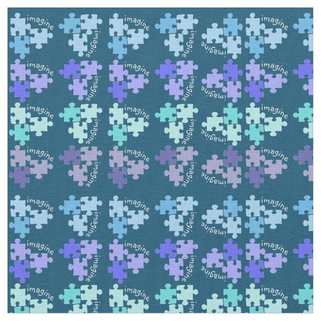 Autism Awareness Puzzle Pieces Blue Shades Fabric (Close Up)