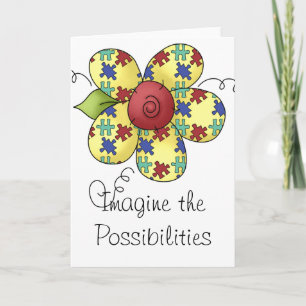 Autism Awareness Puzzle Pieces Flower Design Card