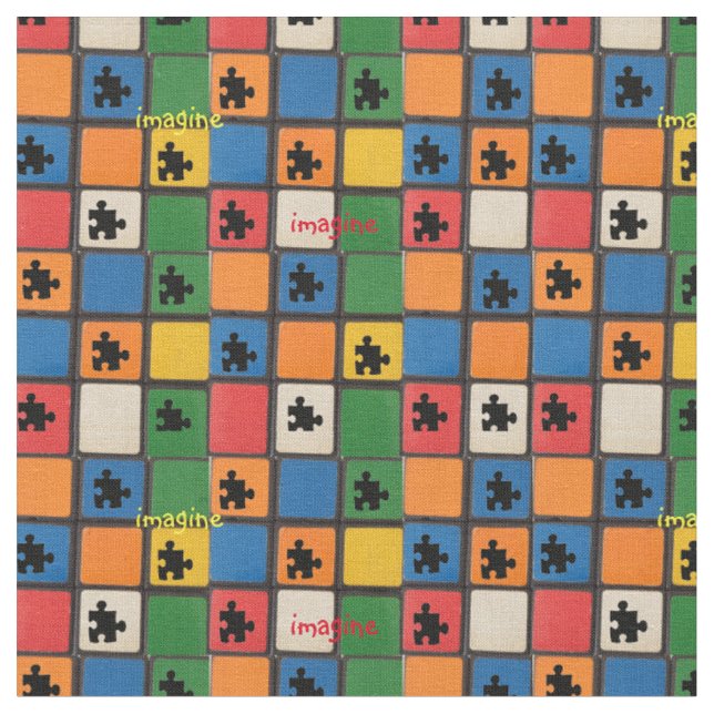 Autism Awareness Puzzle Pieces Mosaic Fabric (Close Up)