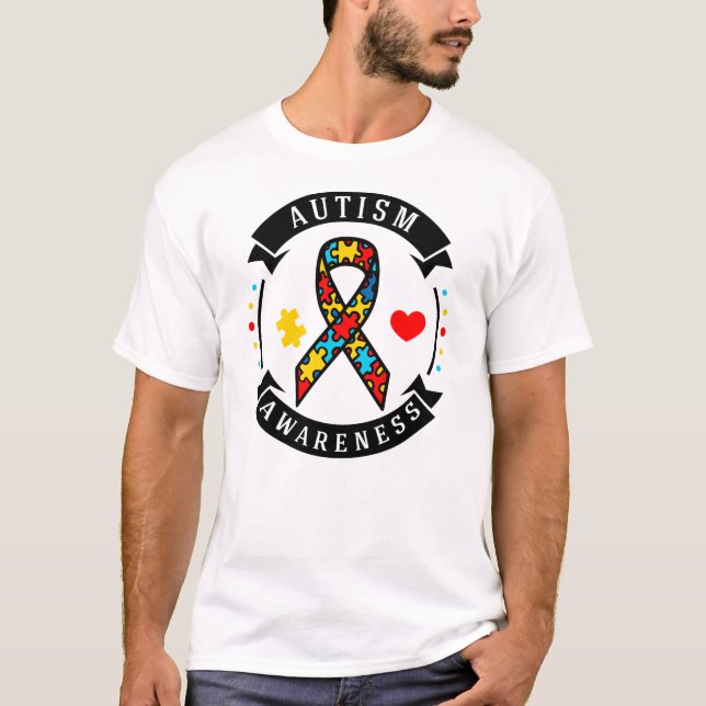 Autism Awareness Puzzle Ribbon Autism Mum T-Shirt (Front)