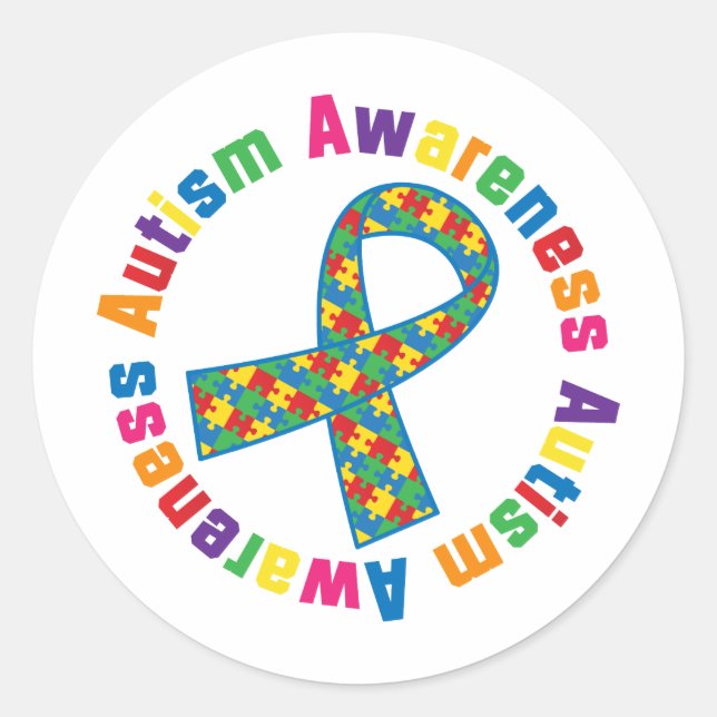 Autism Awareness Puzzle Ribbon Classic Round Sticker (Front)