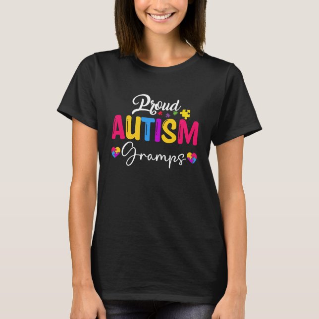 Autism Awareness Puzzle Ribbon  Proud Autism Gramp T-Shirt (Front)