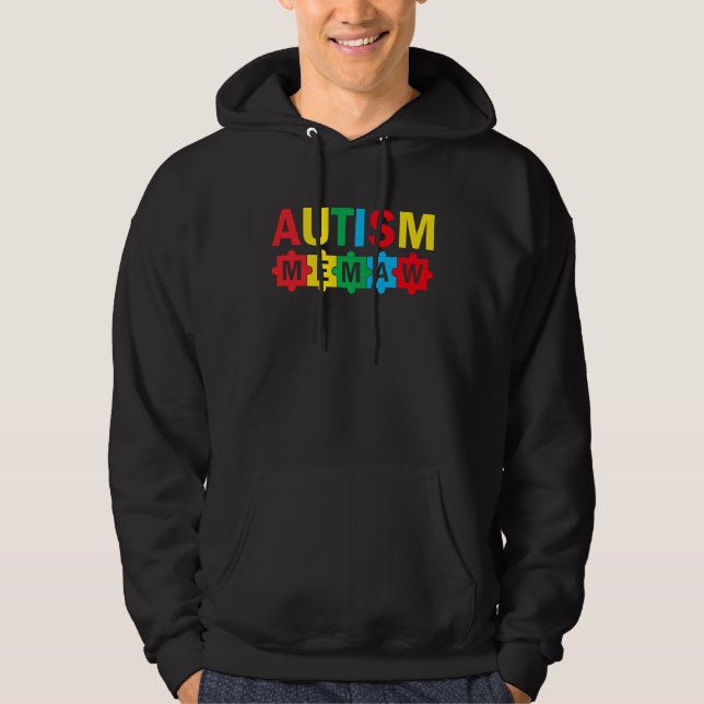 Autism Awareness Puzzle Ribbon Proud Autism Memaw Hoodie (Front)