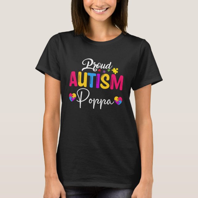 Autism Awareness Puzzle Ribbon  Proud Autism Poppa T-Shirt (Front)