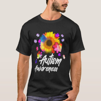 Autism Awareness Puzzle Sunflower T-Shirt