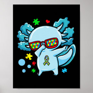 Autism Awareness Puzzles Ribbon With Axolotl Dabbi Poster