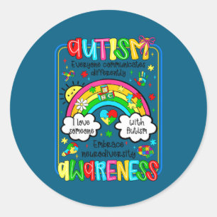 Autism awareness rainbow embrace neurodiversity classic round sticker