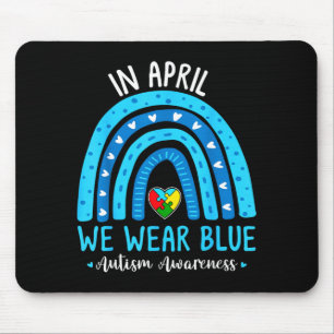Autism awareness rainbow in april wear blue ribbon mouse pad