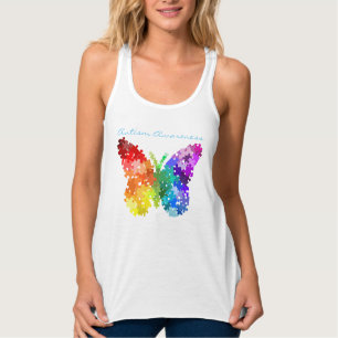Autism Awareness Rainbow Puzzle Butterfly Singlet