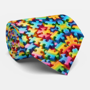 Autism Awareness Rainbow Puzzle Pieces Neck Tie
