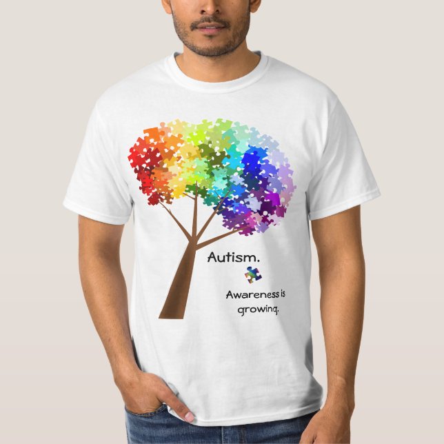 Autism Awareness Rainbow Puzzle Tree T-Shirt (Front)