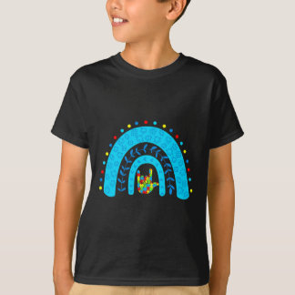 Autism Awareness Rainbow Support Puzzle Love Sign T-Shirt
