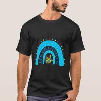 Autism Awareness Rainbow Support Puzzle Love Sign T-Shirt