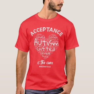 Autism Awareness Red Instead Autism Word Heart T-Shirt