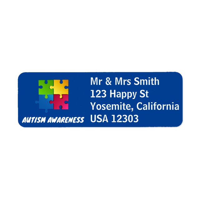 Autism Awareness Return Address Label in Blue (Front)