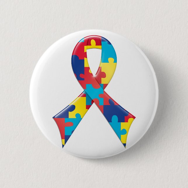 Autism Awareness Ribbon A4 6 Cm Round Badge (Front)