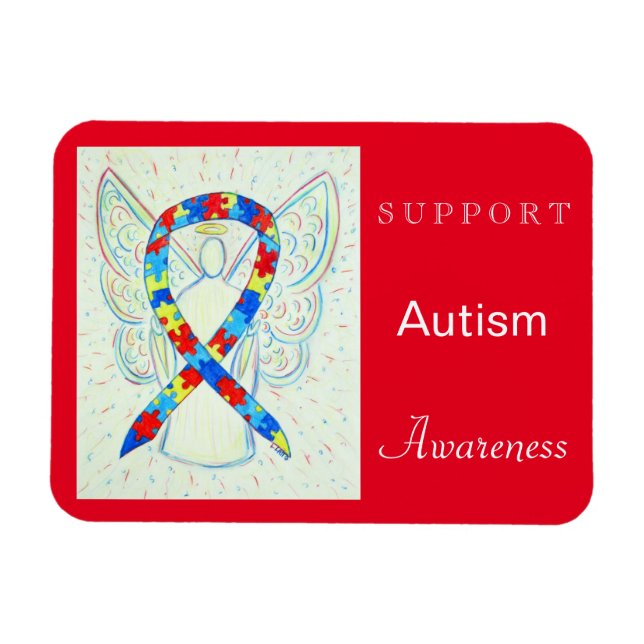Autism Awareness Ribbon Angel Magnet (Horizontal)