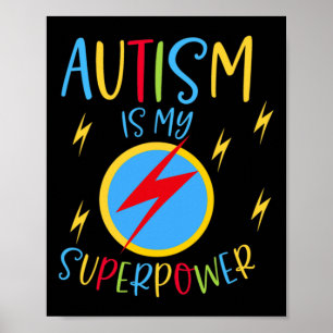 Autism Awareness Ribbon Boys Girls Kids Is My Supe Poster