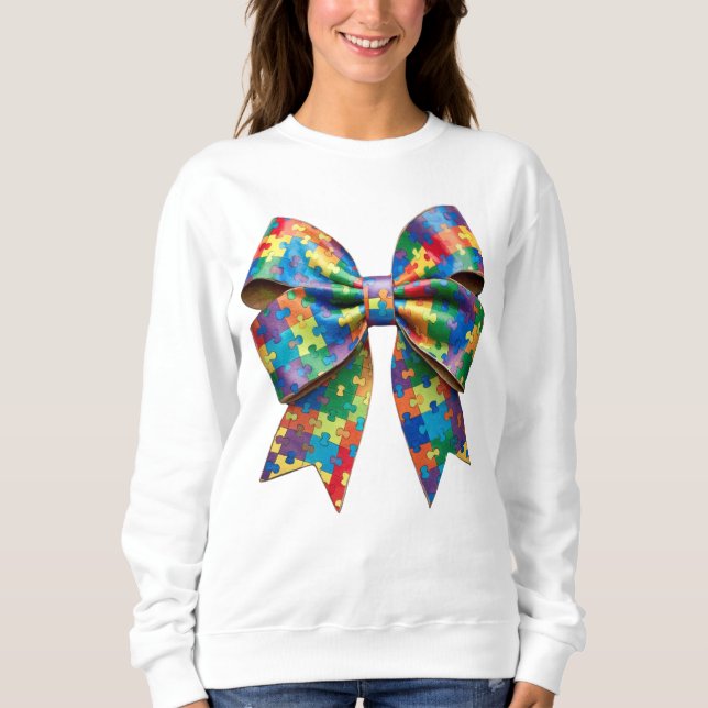 Autism Awareness Ribbon Coquette Bow Sweatshirt (Front)