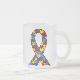 Autism Awareness Ribbon Frosted Glass Coffee Mug