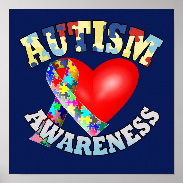 Autism Awareness Ribbon heart Poster (Front)
