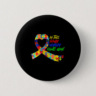 Autism Awareness Ribbon In This Family Nobody Figh 6 Cm Round Badge
