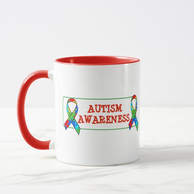 Autism Awareness Ribbon Puzzle Pieces Mug (Left)