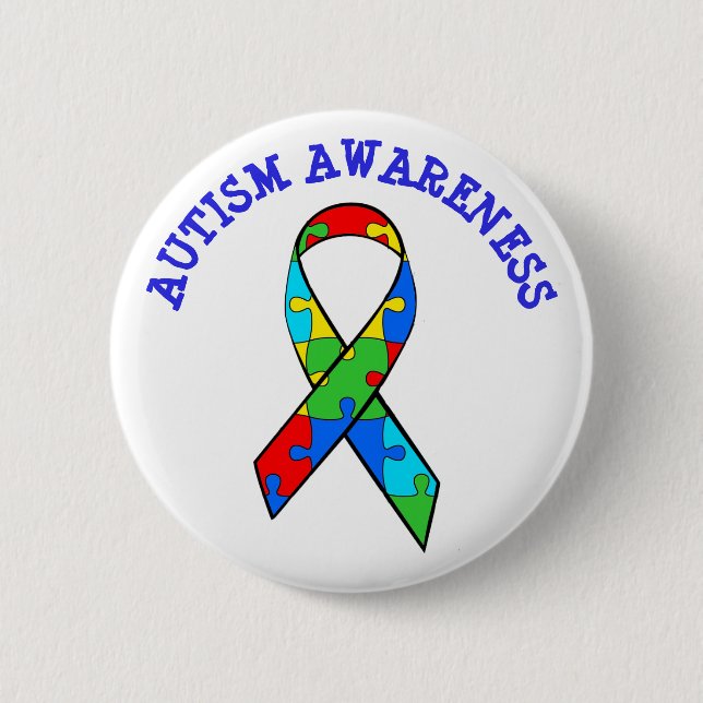 AUTISM AWARENESS RIBBON ROUND BUTTON (Front)