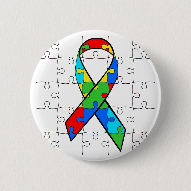 AUTISM AWARENESS RIBBON ROUND BUTTON (Front)