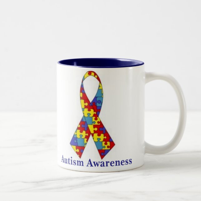 Autism Awareness Ribbon Two-Tone Coffee Mug (Right)